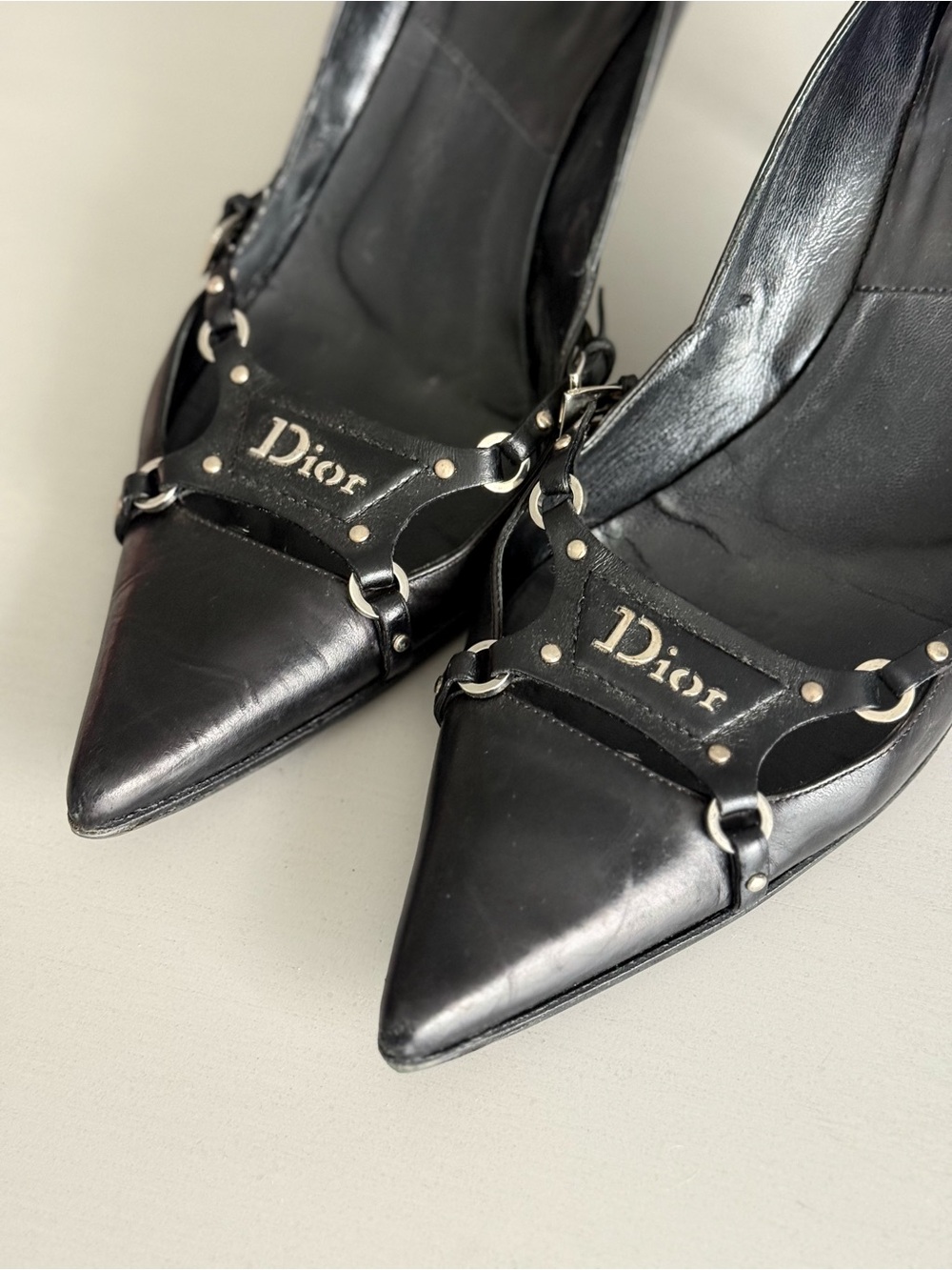 DIOR Black Leather Pointed-Toe Heels - Picture 2 of 8